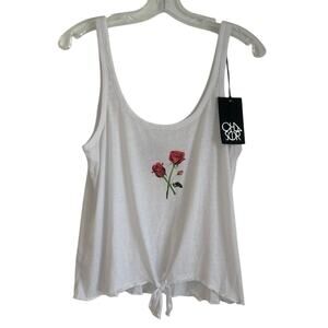 NWT Chaser Rosebud Tank Top – Rose Graphic w/ Front Tie – White, Women’s Medium